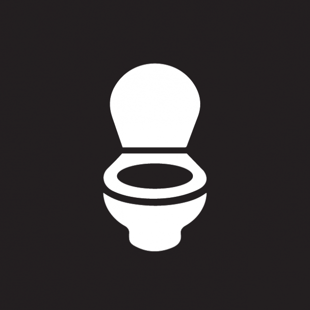 pictogram van een witte wc op met een zwarte achtergrond